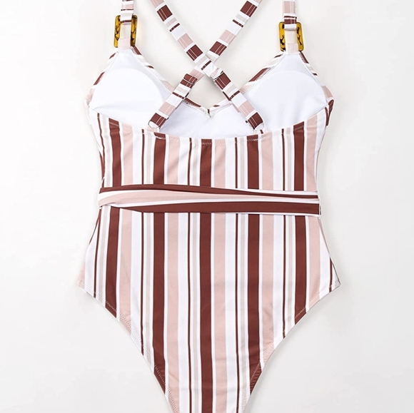 NWT CUPSHE Striped Cross Back Belted One Piece - Picture 4 of 7